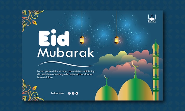 Eid mubarak en iftar partij banner ontwerpsjabloon