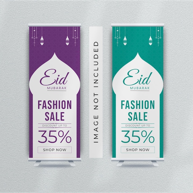 Vettore eid mubarak vendita di moda roll up design del modello di banner