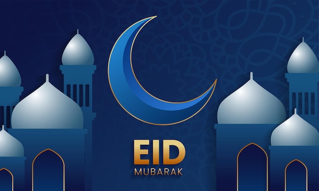 Eid mubarak festival islamitische decoratieve achtergrond met moskee en halve maan