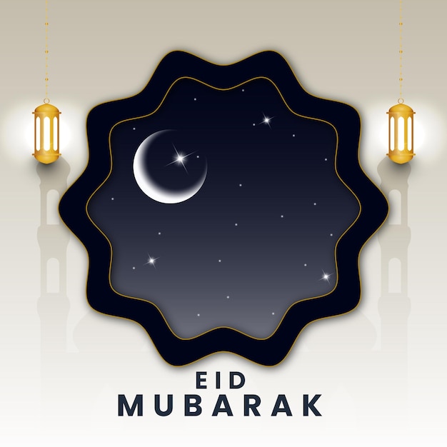 Eid mubarak-festivalafbeelding op nachtachtergrond met maan- en sterrenontwerp