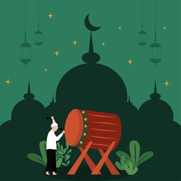 Illustrazione di design piatto di eid mubarak