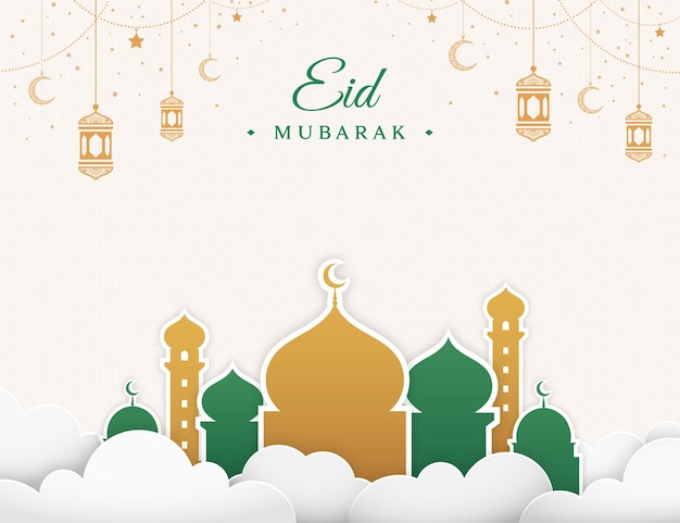 Eid mubarak flat paper style wallpaper