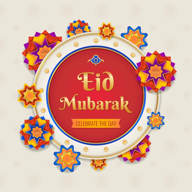 Eid mubarak gouden wenskaart met Arabische letter. Gouden geometrische Eid mubarak-achtergrond.
