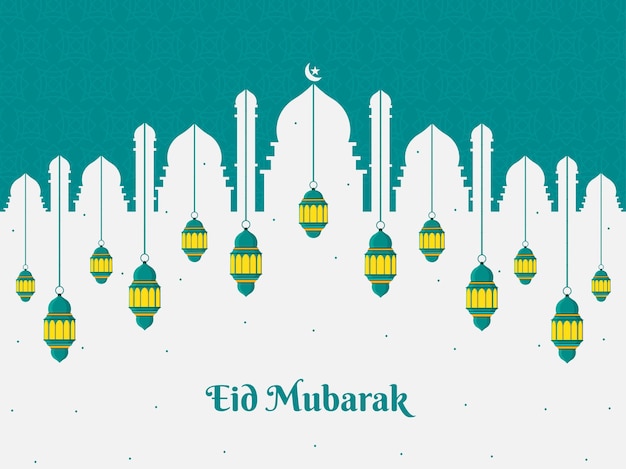 Eid mubarak greeting card design with beautiful pattern on background premium vector