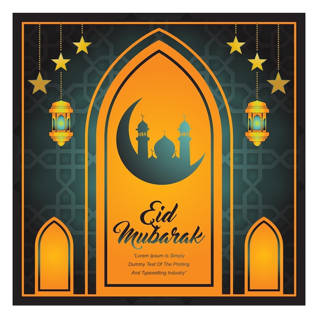 Vettore design del modello di biglietto di auguri eid mubarak