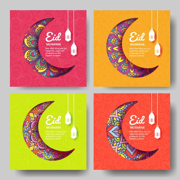 Cartolina d'auguri di eid mubarak con ornamento di mandala