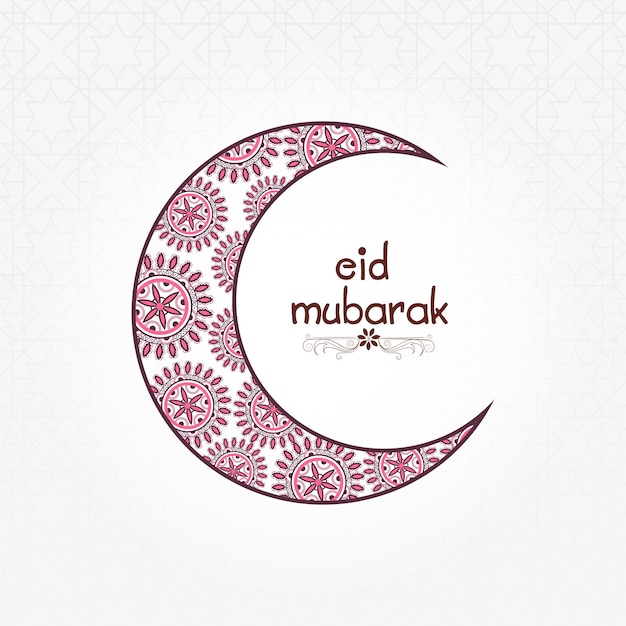 Eid Mubarak Greeting Card With Mandala Pattern Crescent Moon On White Background