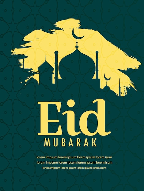아랍어 서예가 포함된 Eid Mubarak 인사말 카드는 Happy Eid 및 아랍어 번역을 의미합니다.