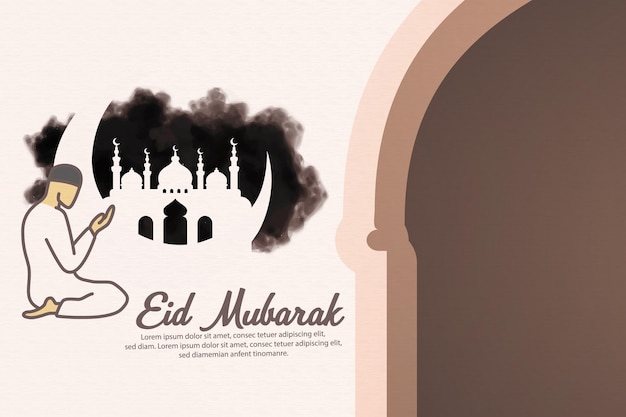 Eid Al Adha 및 Al Fitar 벡터 일러스트레이션을 위한 Eid Mubarak 인사말