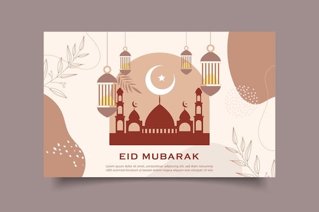 Boho 평면 디자인의 Eid 무바라크 그레팅 카드 템플릿