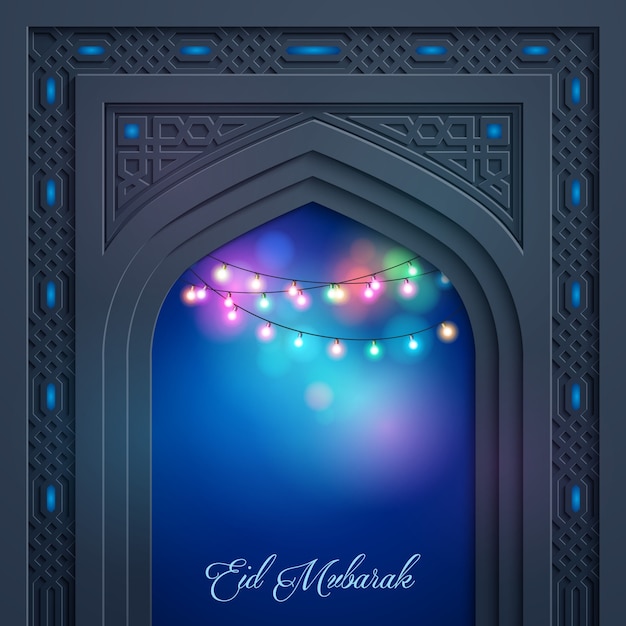 Eid mubarak groet achtergrond islamitische arabische de deur van de ontwerpmoskee