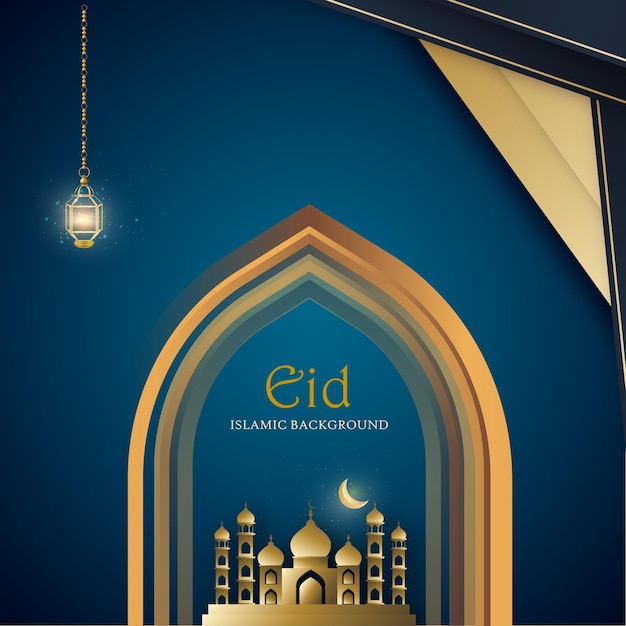 Eid Mubarak Groeten Islamitisch Festival Social Media Banner Blauwe Achtergrond