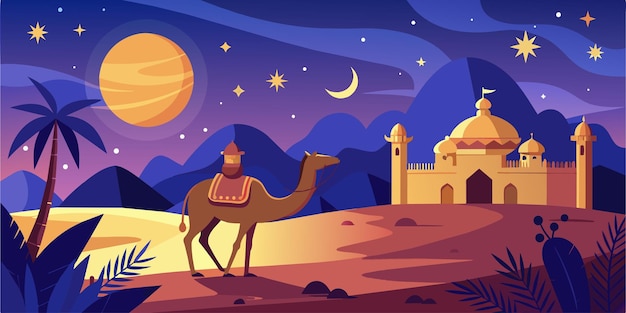 Eid Mubarak groeten kaart sjabloon nacht illustreren