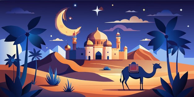 Vector eid mubarak groeten kaart sjabloon nacht illustreren