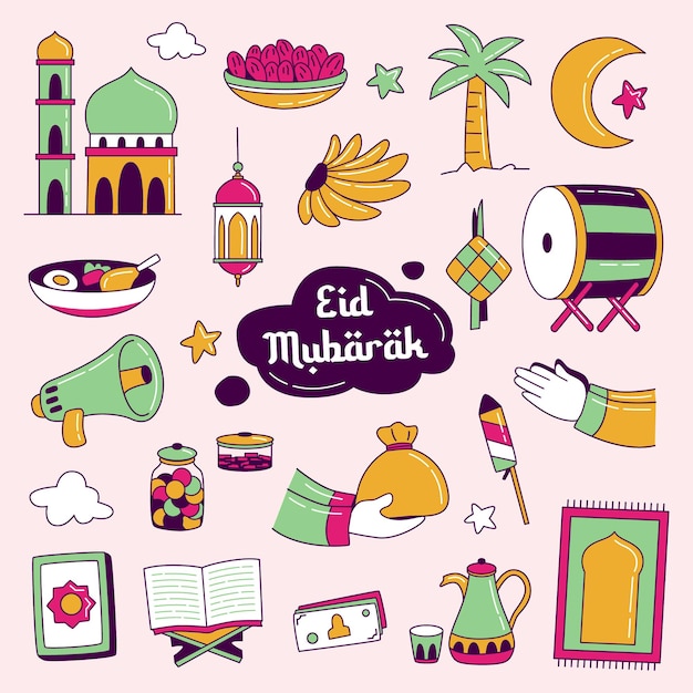 Eid mubarak hand-drawn collection