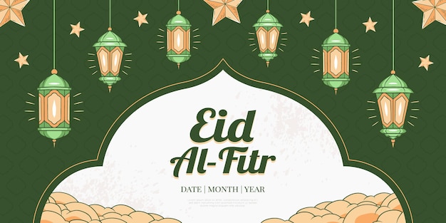 Eid Mubarak hand getekende islamitische illustratie banner achtergrond vector