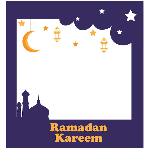 Vector eid mubarak idul fitri ramadan kareem frame polaroid blue gold
