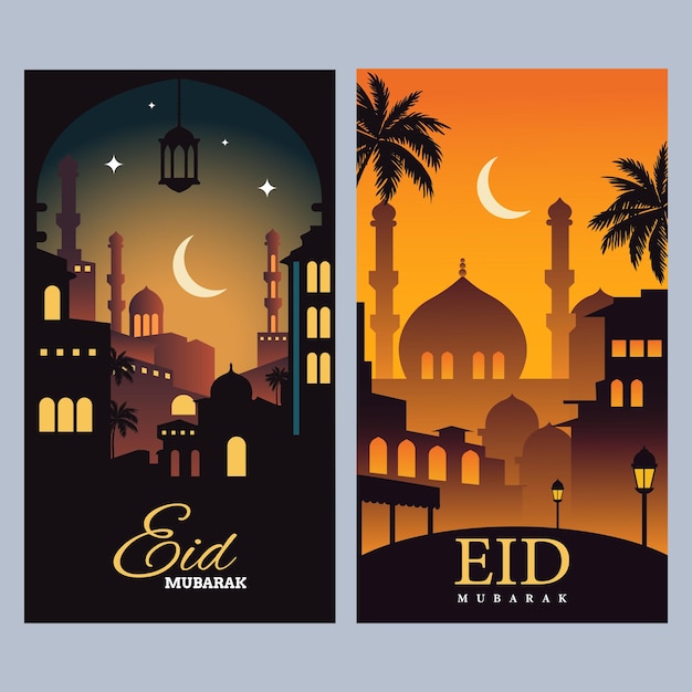 Eid mubarak illustratie met moskee en maan