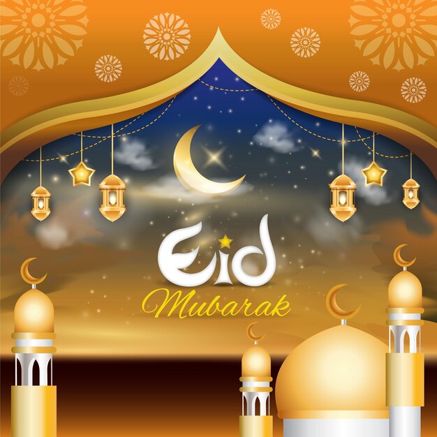 Eid mubarak illustrazione vettoriale banner islamico modello di post sui social media