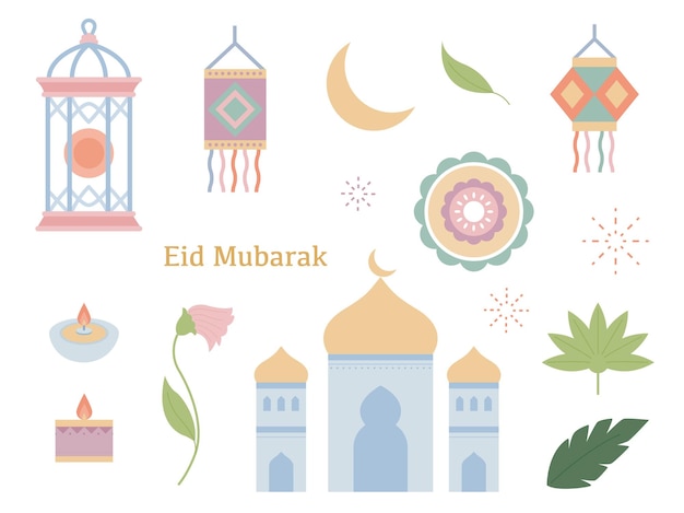 Eid mubarak indiase moskee met prachtige lantaarns en decoratieve planten