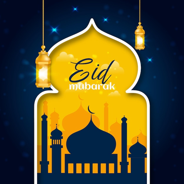 Eid mubarak sfondo islamico disegno decorativo illustrazione con moschea