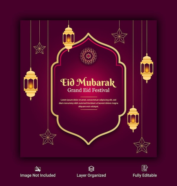 Eid mubarak islamic background social media banner and instagram post collection premium vector
