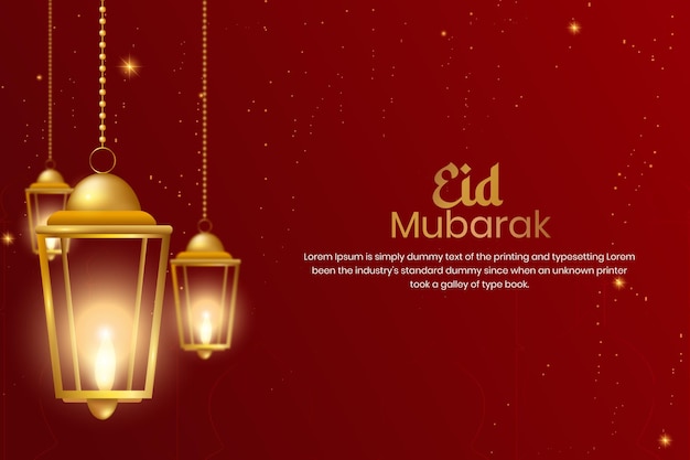 Eid mubarak sfondo islamico con lanterna dorata