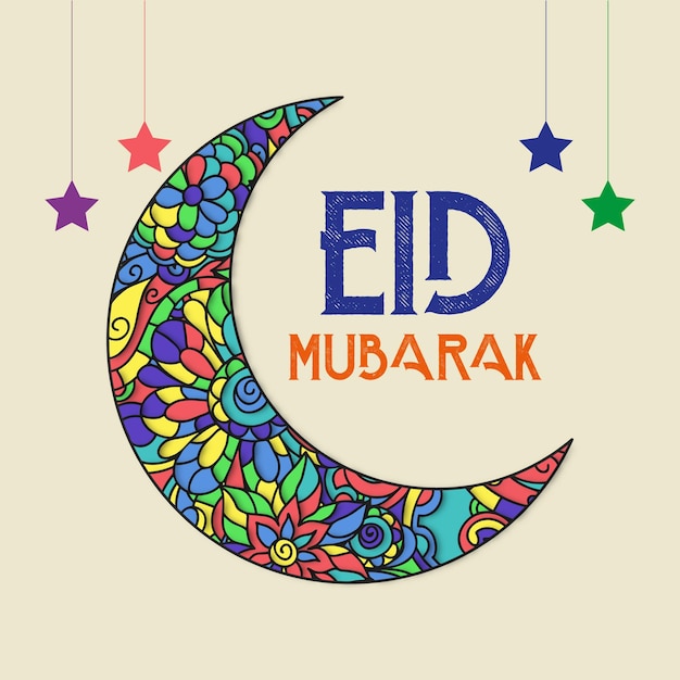 Vector eid mubarak islamic eid festival greeting with moon