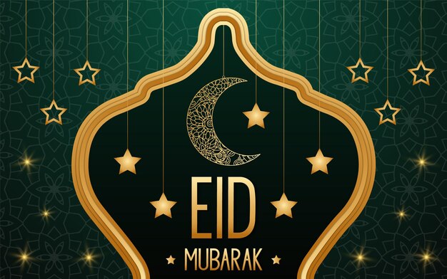 Vector eid mubarak islamic eid festival greeting with moon