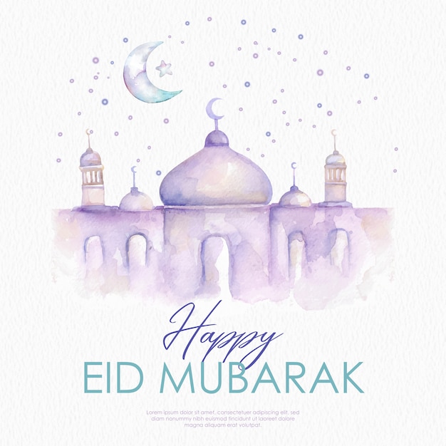 Vector eid mubarak islamic watercolor illustration