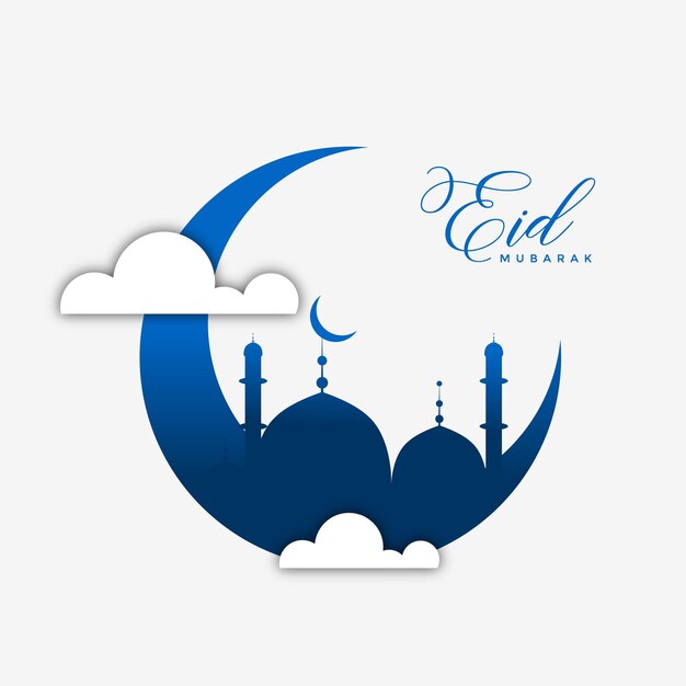 Eid Mubarak Islamic wonderful design with mosque moon cloud and clear background