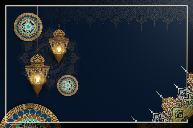 Vector eid mubarak islamitische achtergrond met lantaarn en geometrisch marokkaans ontwerp