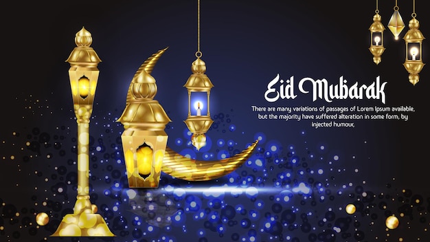 Eid mubarak islamitische wenskaart ontwerp decoratieve achtergrond met gouden ornament premium vector