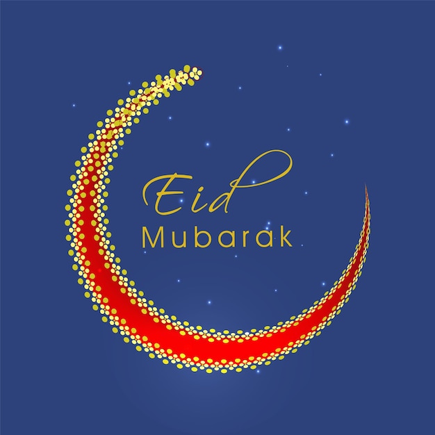 Eid Mubarak-lettertype met creatieve maansikkel op achtergrond met blauw lichteffect