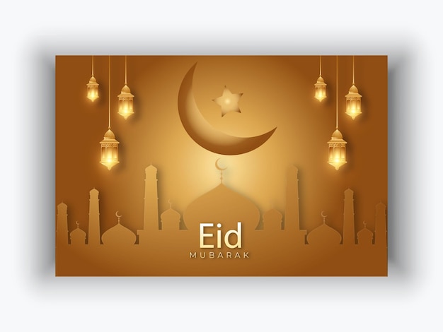 Vector eid mubarak luxe islamitische groet achtergrond met decoratieve ornament gouden halve maan en ster