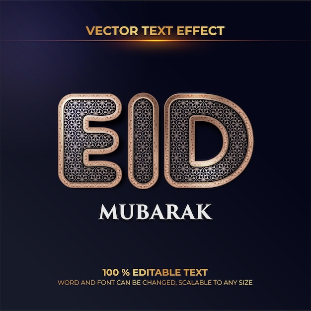 Eid Mubarak luxe vectorteksteffect met islamitisch patroon