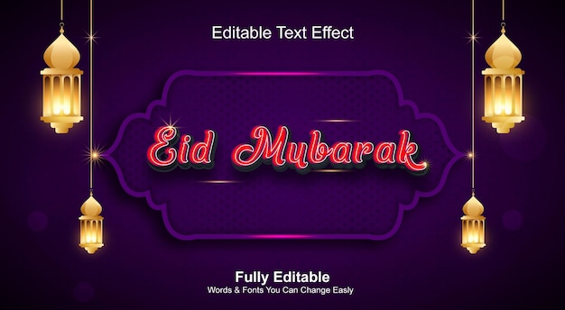 Eid mubarak luxury editable 3d text effect with beautiful background