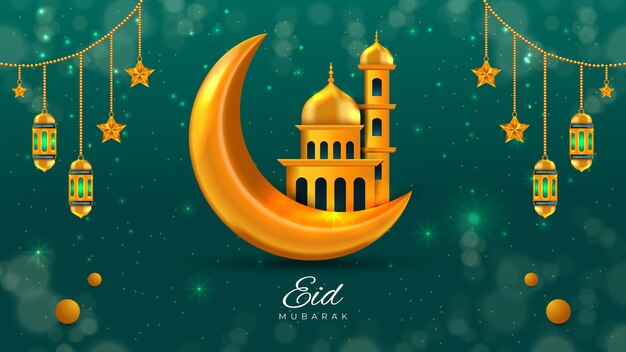 Eid Mubarak 럭셔리 이슬람 인사말 배경 벡터