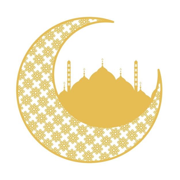 Vector eid mubarak maan en moskee prachtig ornament