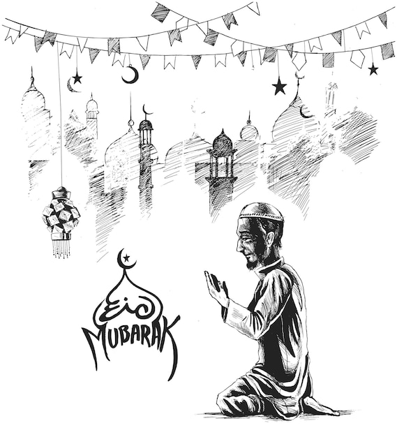 Eid Mubarak Man Hand Praying Namaz Islamic Prayer Background Template