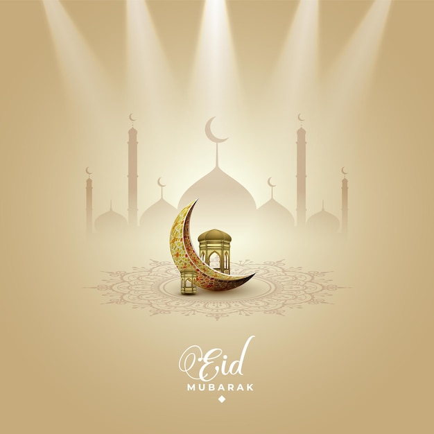 Eid Mubarak moon and mosque beautiful background Free Vector