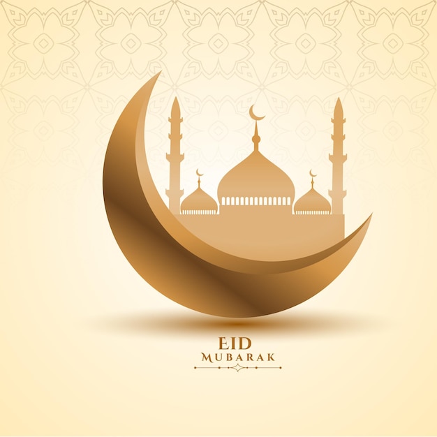 Eid mubarak moon and mosque beautiful background greeting design