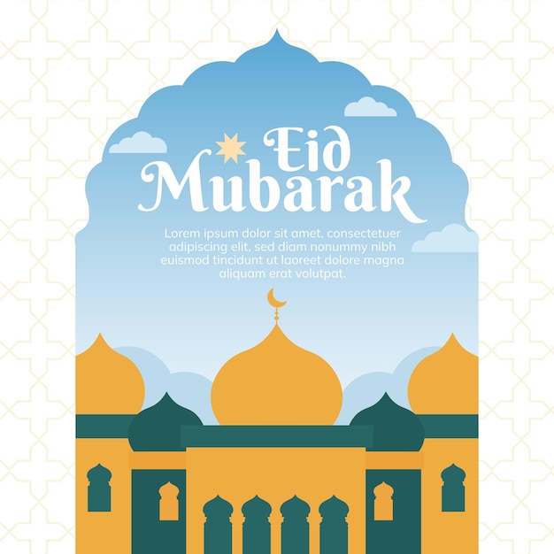 Eid mubarak morning mosque vector illustration