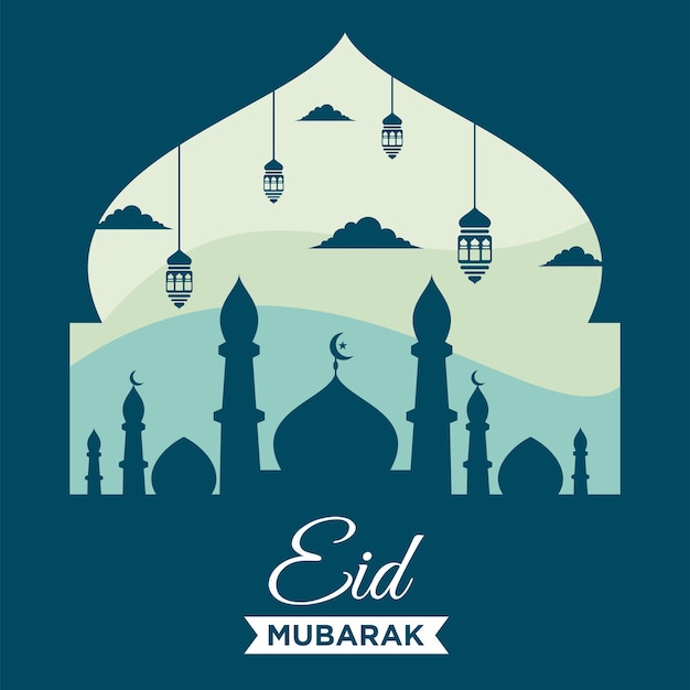 Eid Mubarak mosque dark blue background