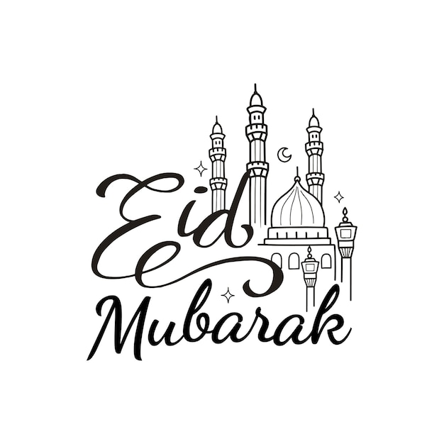 Eid Mubarak Mosque in HandDrawn lettering Sketch