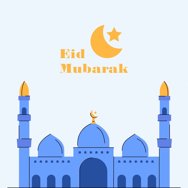 Eid mubarak mosque illustration greeting card