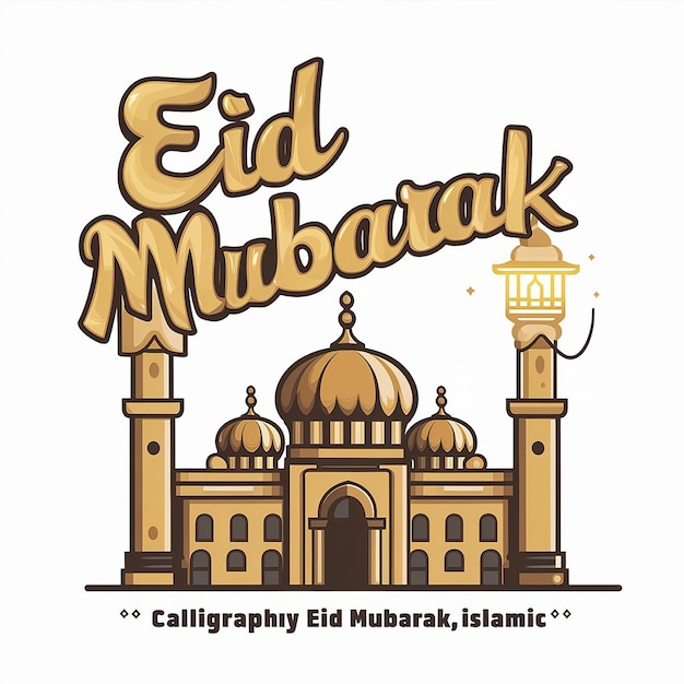 Vector eid mubarak mosque and lamp illustration