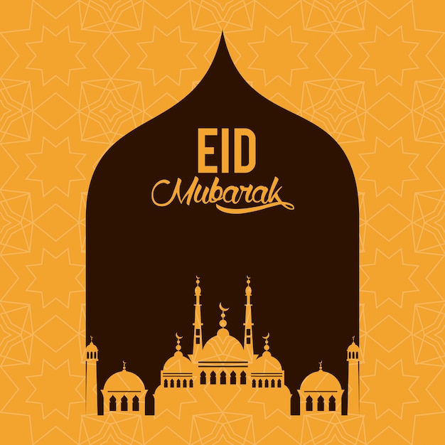 Eid mubarak ontwerp met moskee silhouet