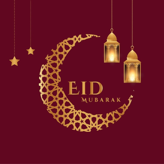 Eid mubarak-ontwerp met stijlvolle gouden maanlantaarnster