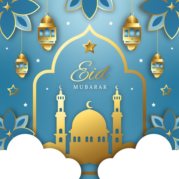 Eid mubarak papier stijl realistische afbeelding achtergrond sjabloon vector